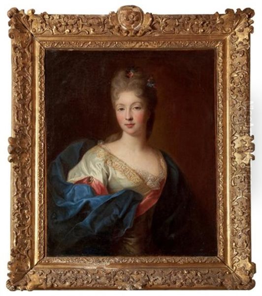 Portrait De Femme Au Corsage De Dentelle Et Manteau Bleu - view 1