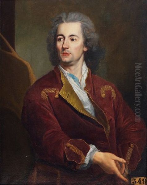 Portrait D'homme En Buste, Veste Rouge Et Brodee, Le Col Ouvert - view 1