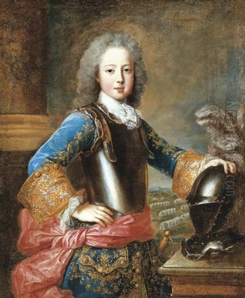 Portrait Of A Nobleman, Charles-alexandre, Duc De Lorraine (?), Standing Half-length, Beside A Table, His Left Hand Resting On A Plumed Helmet, A Battlefield Beyond - view 1