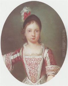 Portrait Of A Boy (james Edward Stuart?) Wearing Elaborately Embroidered Red Dress Charged Upper Left With The Sitter's Coat Of Arms by Alexis-Simon Belle