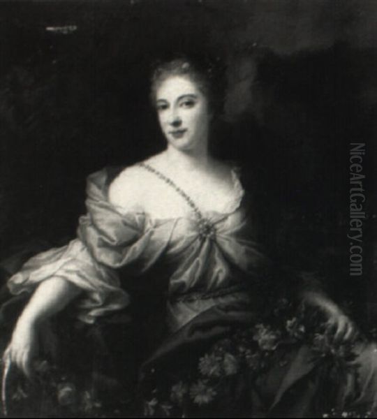 Portrait Of A Lady Holding A Garland Of Flowers - view 1