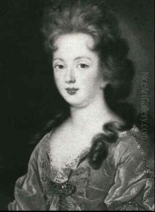 A Portrait Of An Elegant Lady, Bust Length, Wearing A       Salmon Pink Dress Edged With Lace