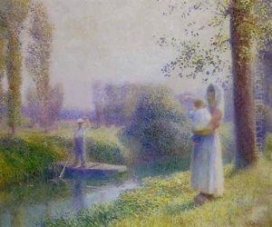 Jeune Fille Et Enfant A La Ferte Gaucher by Marcel Belle
