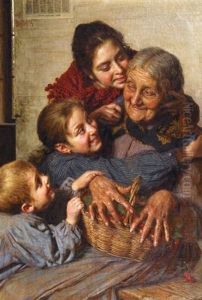 Grand-mere Et Ses Petits-enfants Au Panier De Cerises by Gaetano Bellei