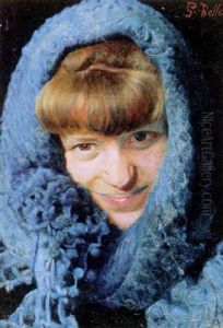 A Portrait Of A Lady In A Blue Scarf