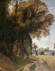Promeneur Sur Un Chemin Le Long D'une Foret by Jean Joseph Francois Bellel