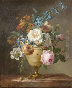 Nature Morte Au Bouquet De Fleurs Pose Sur Un Entablement by Michel Bruno Bellenge