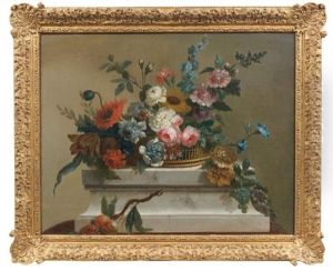 Panier De Fleurs Sur Un Socle De Pierre by Michel Bruno Bellenge