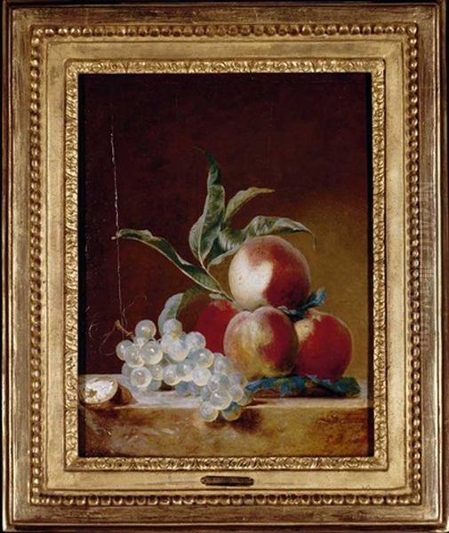 A Still Life With Peaches, Grapes And An Open Walnut On A Stone Ledge - view 1