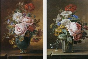 Nature Morte Au Bouquet De Fleurs Sur Un Entablement