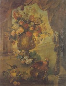 A Still Life Of Roses, Orange Blossom, Honeysuckle, Tulips And Other Flowers In A Stone Vase by Michel Bruno Bellenge