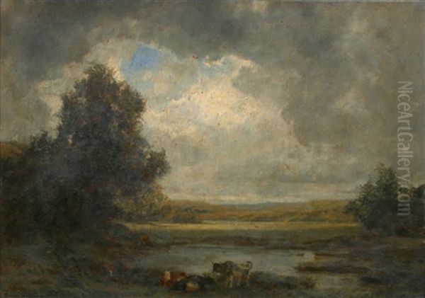 Berger Et Troupeau Pres D'un Etang - view 1