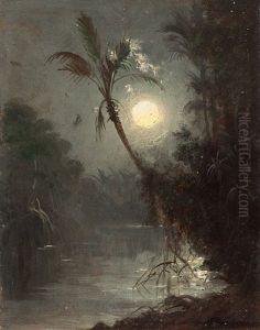 Tropischer Fluss Im Mondschein (venezuela) by Ferdinand Konrad Bellermann