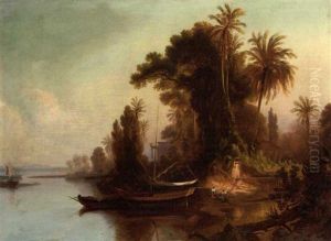 Sunset On A Lagoon On The Coast Of Venezuela by Ferdinand Konrad Bellermann