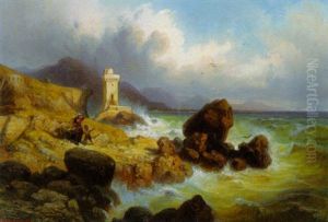 Italienische Kustenlandschaft Mit Leuchtturm Bei Aufziehendem Unwetter