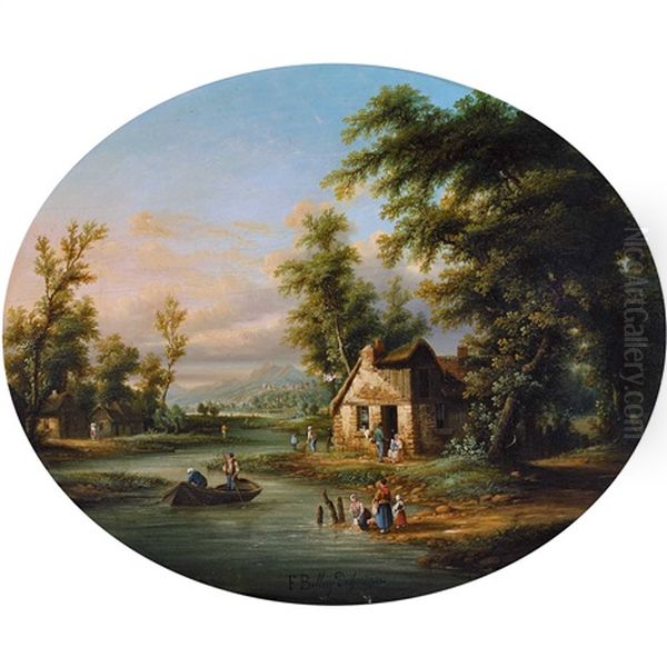 Flusslandschaft Mit Bauernhausern Und Staffage - view 1