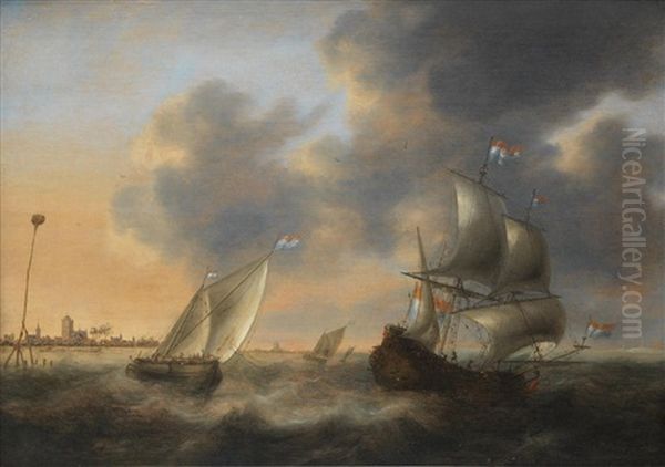 A Dutch Man-o'war And A Smalschip Off The Low Countries - view 1