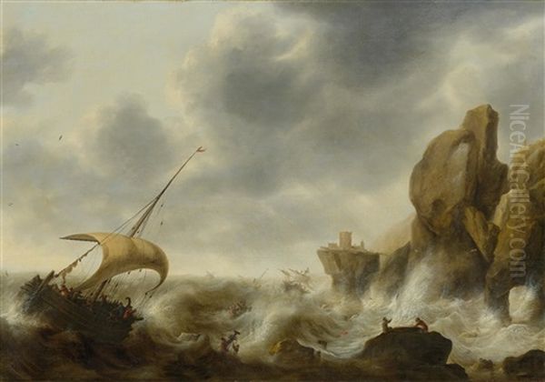 Marine With A Ship In A Storm Near The Coast - view 1