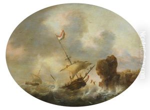 Shipping In A Rough Sea by Jacob Adriaenz. Bellevois