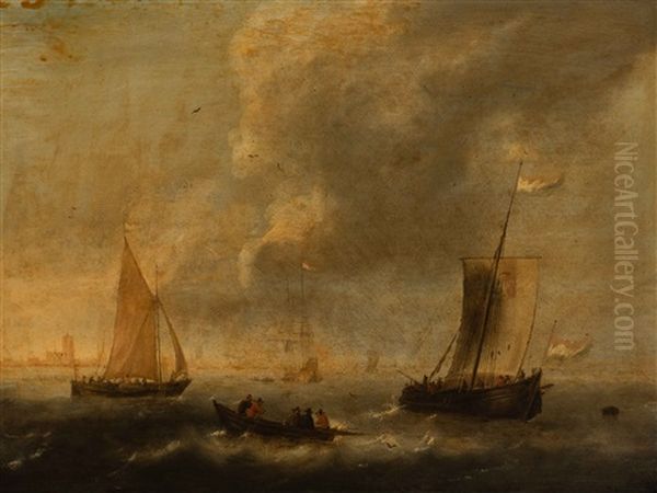 Ships Near The Coast, A City In The Background - view 1
