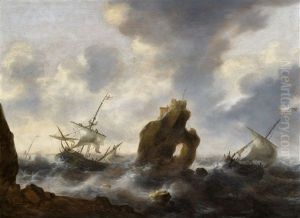 Felskuste Mit Sturmischer See by Jacob Adriaenz. Bellevois