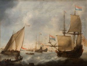 Navires Hollandais Devant Amsterdam by Jacob Adriaenz. Bellevois