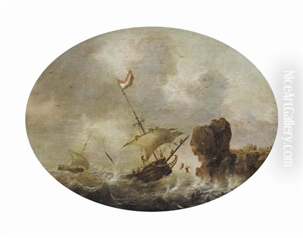 Stormy Seas With A Dutch Shipwreck Near A Rocky Coast - view 1