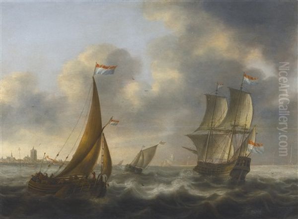 A Merchant-man, An Admiral's Barge And Other Small Ships In Choppy Waters - view 1