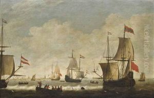 The Dutch Fleet Getting Underway From Their Anchorage Off Amsterdam by Jacob Adriaenz. Bellevois