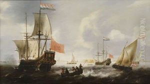 Hollandische Fregatten Und Boote An Der Kuste Von Vlissingen