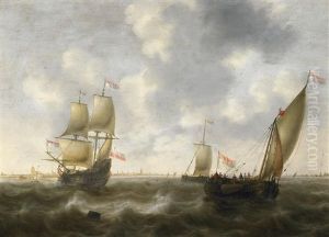 Schiffe Auf Dem Wasser Vor Einer Hollandischen Stadt by Jacob Adriaenz. Bellevois