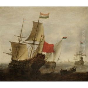 A Dutch Man-of-war And Merchantmen Off Amsterdam by Jacob Adriaenz. Bellevois