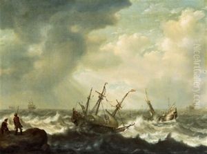 Dreimaster Und Andere Schiffe Auf Sturmischer See by Jacob Adriaenz. Bellevois