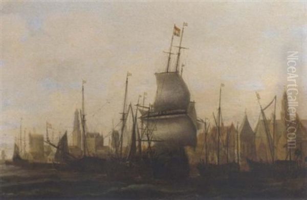 Three Masters And Other Vessels Moored At A Quay - view 1