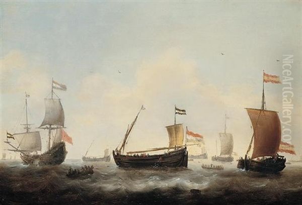 Dutch Herring Fleet With A Merchantman In A Light Swell - view 1