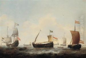 Dutch Herring Fleet With A Merchantman In A Light Swell
