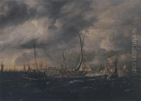 Shipping On The Merwede, Dordrecht In The Distance - view 1