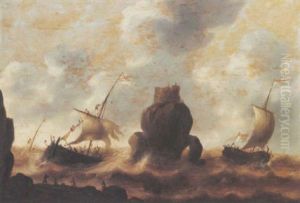 Stormy Seas With A Shipwreck And Fishermen In The Foreground