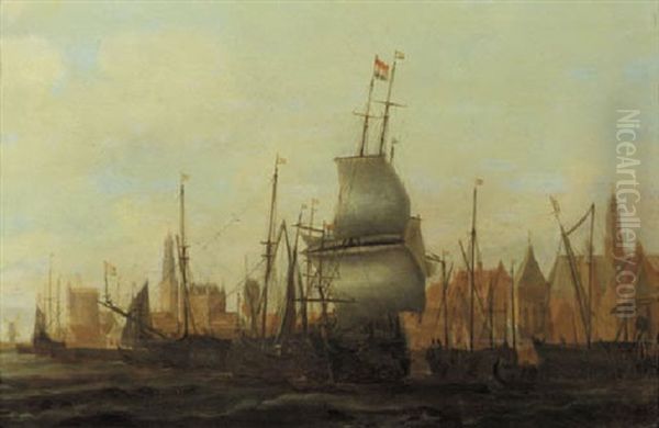 Threemasters And Other Vessels Moored At A Quay - view 1