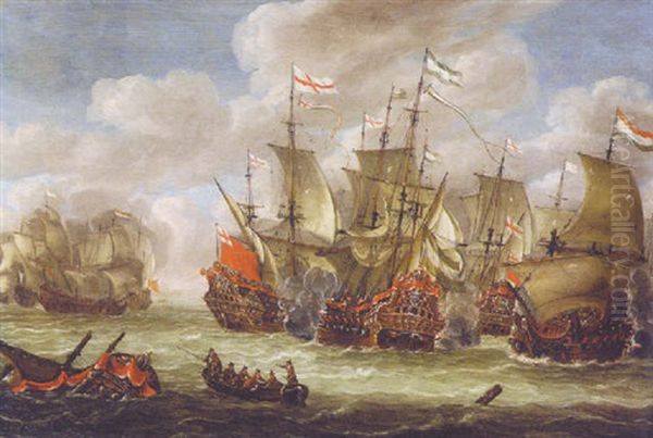 A Naval Battle Between The English And Dutch Fleets - view 1