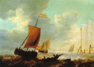 Boote Auf Bewegter See, Im Hintergrund Die Stadt Zierikzee Mit Montertoren by Jacob Adriaenz. Bellevois