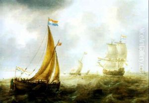 Zahlreiche Segelschiffe Vor Der Kuste by Jacob Adriaenz. Bellevois