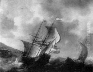 Navire Hollandais Sur Une Mer Agitee by Jacob Adriaenz. Bellevois