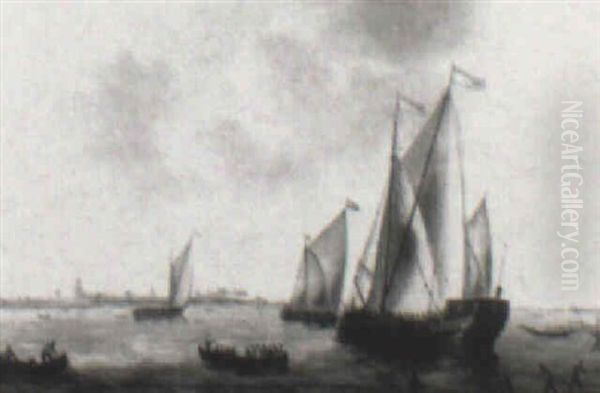 Shipping On A River, Schoonhoven In The Distance - view 1