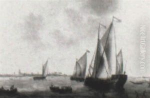 Shipping On A River, Schoonhoven In The Distance