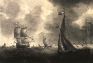 Dutch Frigates And Fishing Smacks Offshore In Stormy Waters