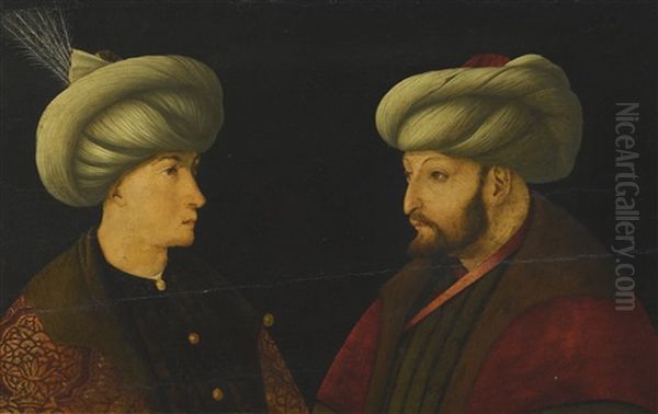 Portrait Of Sultan Mehmed Ii With A Young Dignitary by Gentile Bellini