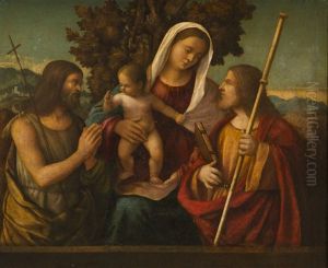 La Vierge A L'enfant Avec Saint Jean Baptiste Et Saint Jacques by Giovanni Bellini
