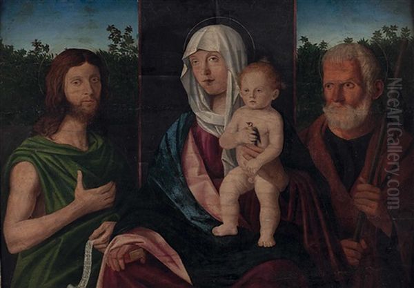 Madonna Mit Kind Und Vogelchen, Flankiert Vom Hl. Johannes Dem Taufer Mit Spruchband (ecce Agnus Dei Qui Tollis Peccata) Und Dem Hl. Joseph - view 1