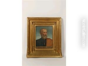A Shoulder Length Portrait Of A Senator With A Beard And Wearing A Red Cloak Across His Left Shoulder by Giovanni Bellini